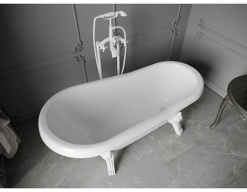 Mexen Retro, voľne stojaca vaňa 150 x 73 cm, biela, biele nohy, 53251507300-20