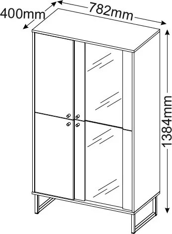 Vitrínová skrinka Cube, dub evoke / pieskovo šedá, s osvetlením