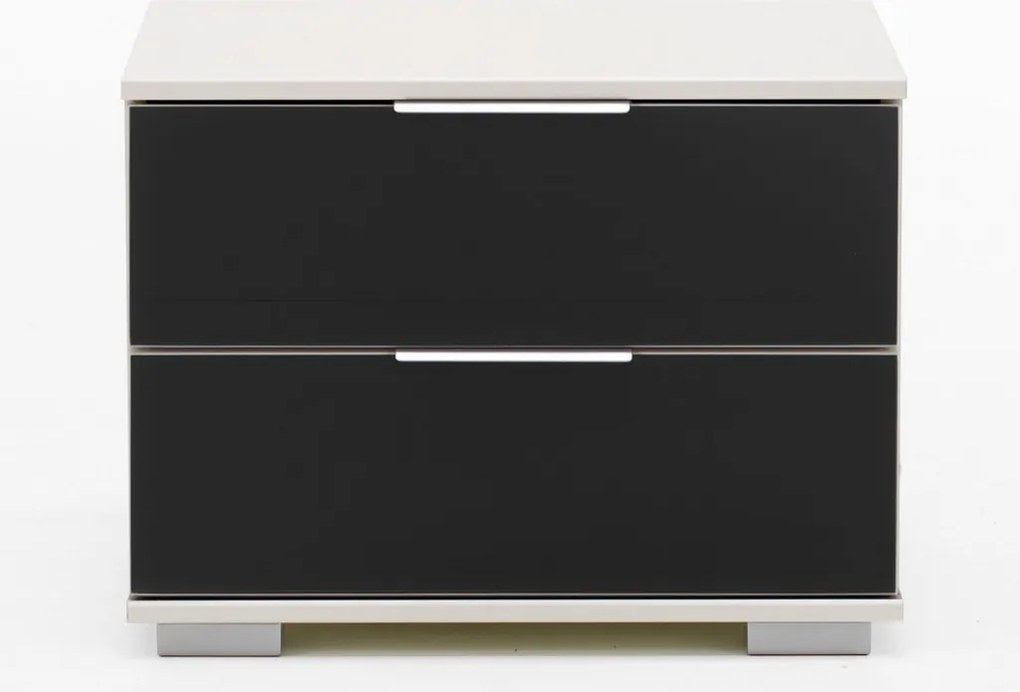 Nočný stolík Easy Plus, biely/čierne sklo