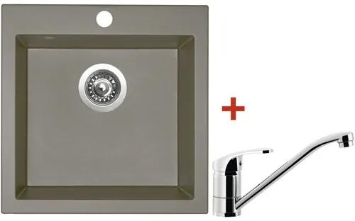 Granitový drez Sinks Viva 455 Truffle s batériou Pronto 455x460 mm hnedý