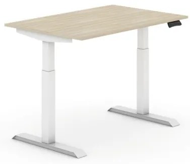 Výškovo nastaviteľný stôl, elektrický, 735-1235 mm,  doska 1200x800 mm, dub, biela podnož