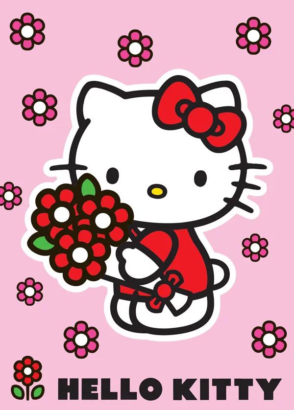Vopi Detský koberec Hello Kitty Red flowers ružový 95x133 cm
