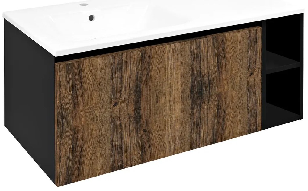 Sapho Sapho, LOREA skrinka s umývadlom 101x46x51,5cm (80+20cm), ľavá, dub collingwood/čierna matná, LE080-1935-L-03