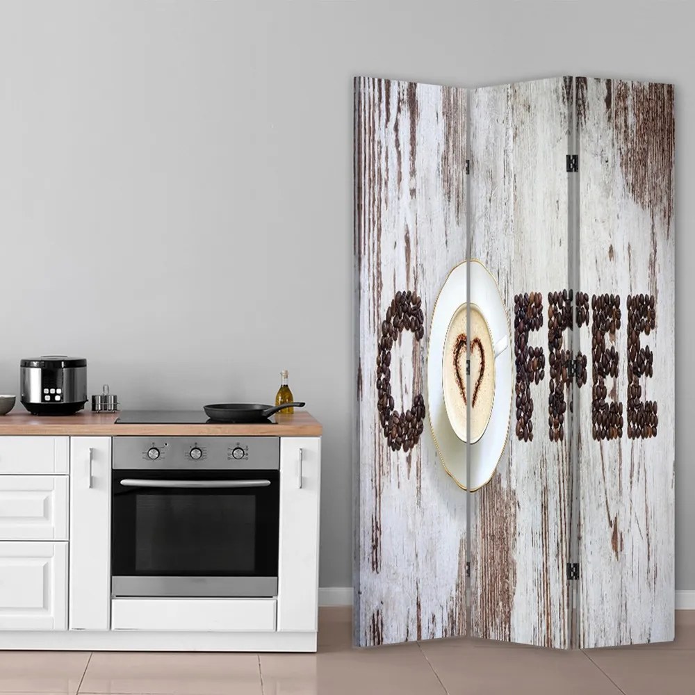 Gario Paraván Nápis Coffee z kávových zŕn Rozmery: 180 x 170 cm, Prevedenie: Otočný paraván 360°
