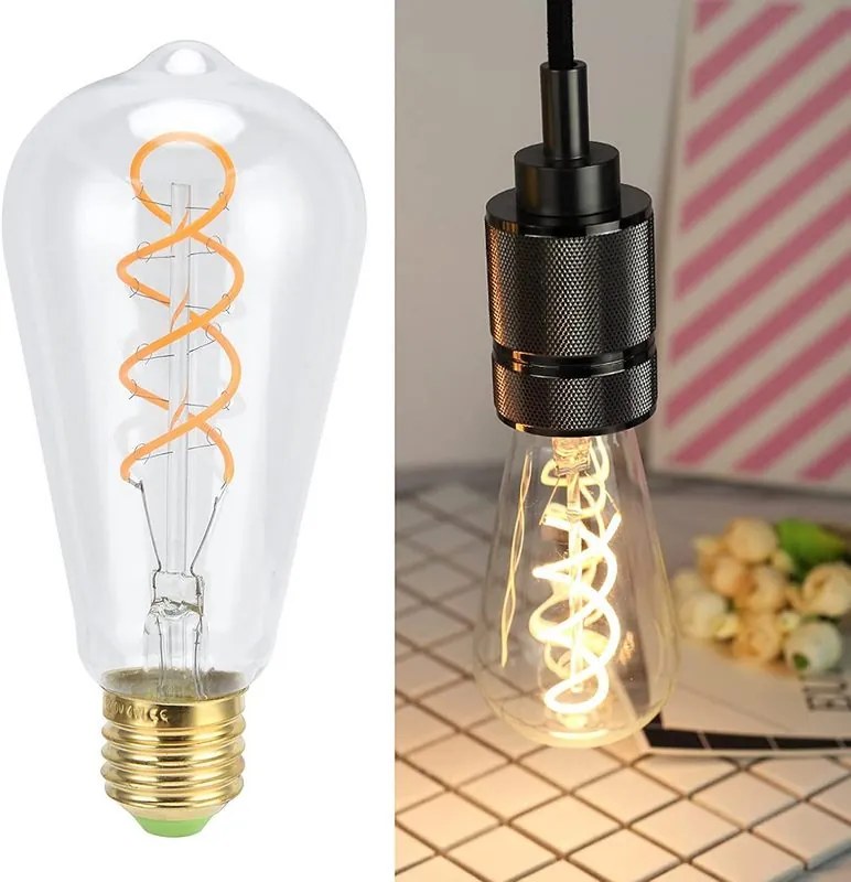 Diolamp LED Spiral Filament žiarovka číra ST64 4W/230V/E27/1800K/300Lm/360°/Dim