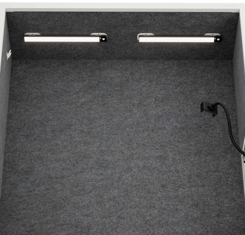 Kancelárska akustická kabína so sedadlom a portom USB-C, telo v biely / sedák tmavosivá v zelenej farbe, 1150 mm: SALLY MentalBox