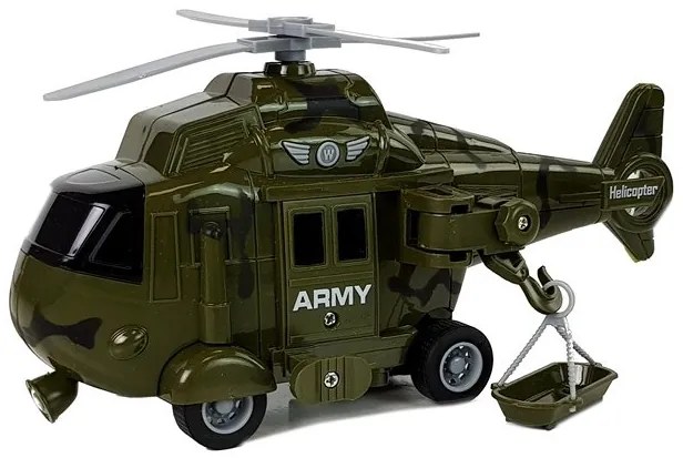 LEAN TOYS Odťahovacie vojenské vozidlo s prívesom a vrtuľníkom 1:16 + svetlo, zvuk