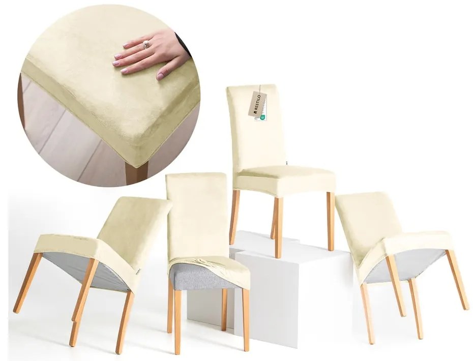 Krémové napínacie poťahy v súprave 4 ks na stoličku 48 cm Sento – Restilo