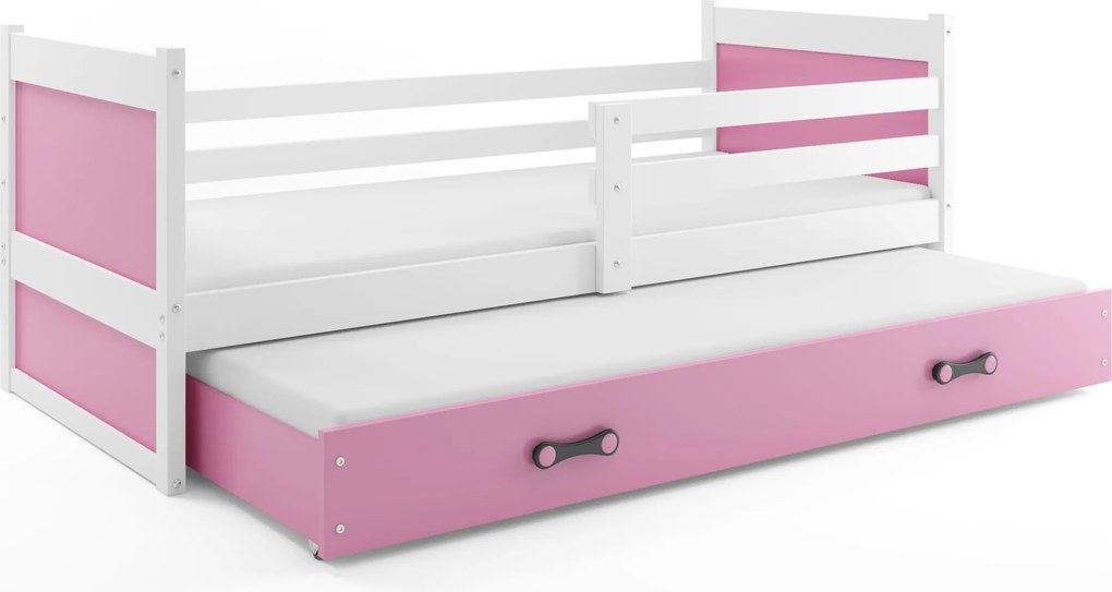 Posteľ s prístelkou RICO 2 200x90 Biela - Ružová