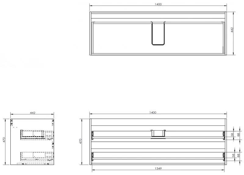 Mexen Box-A, závesná skrinka 140 cm, 2 zásuvky, orech, 91AX0-1400-470-2-86