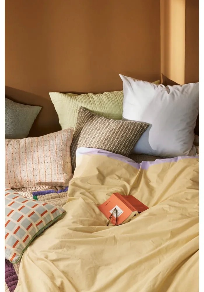 Bielo-béžové bavlnené obliečky na jednolôžko 140x200 cm Block – Hübsch