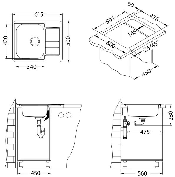 ALVEUS 1125356 - Kuchynský drez LINE 61,5x50 cm matná oceľ/satén