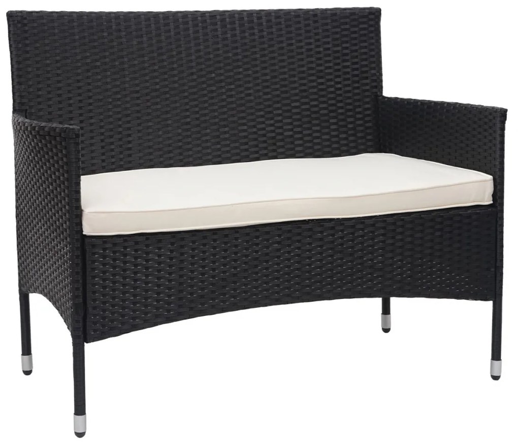 Záhradná súprava 2 kresiel, pohovky a stolíka HWC-F55 - čierna, krémové vankúše