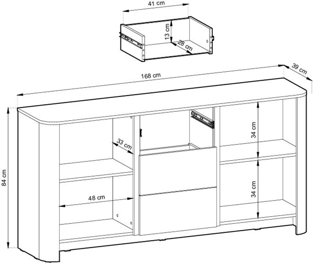 Komoda Sorrenti 168 cm - kašmírová / zlatá