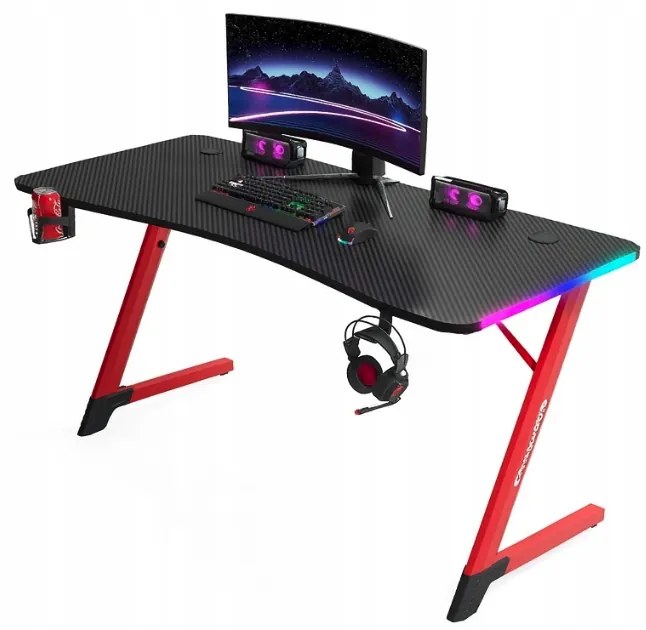 Čierno-červený herný stôl, PC stôl s LED osvetlením RGB Šírka: 140 cm