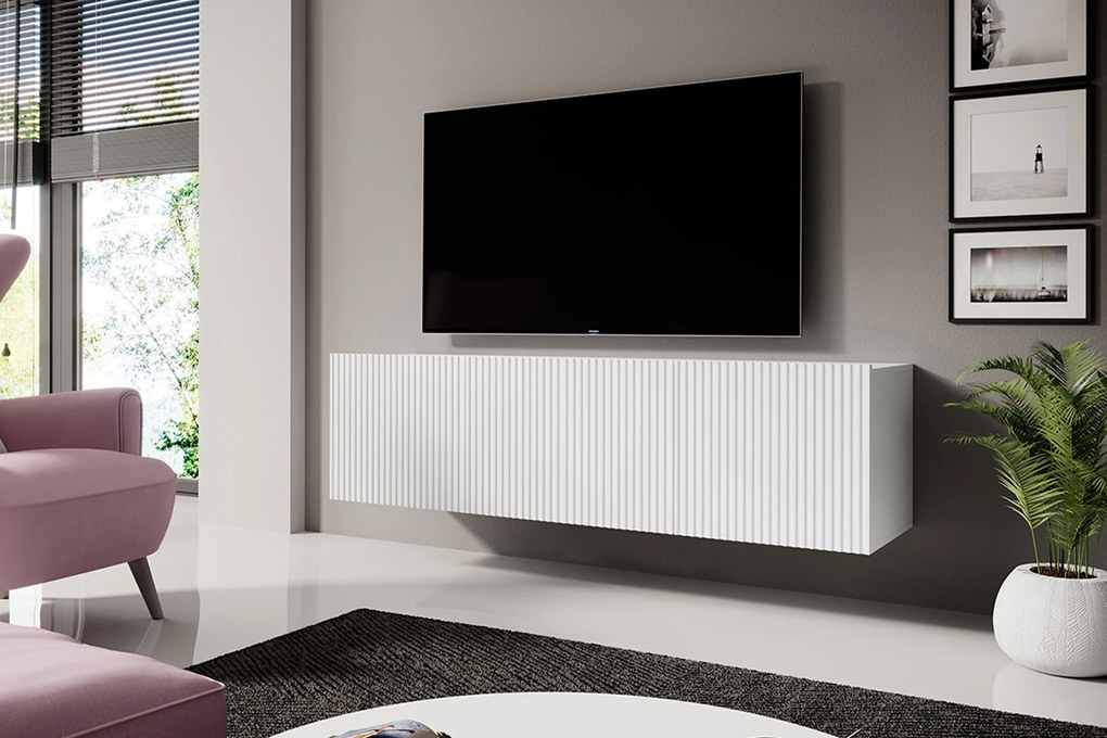 Závesný TV stolík Nicole 150 cm - biela / biely mat