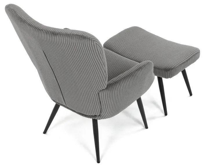 Relaxačné kreslo ušiak s taburetom ROYAL — kov, menčester, sivá