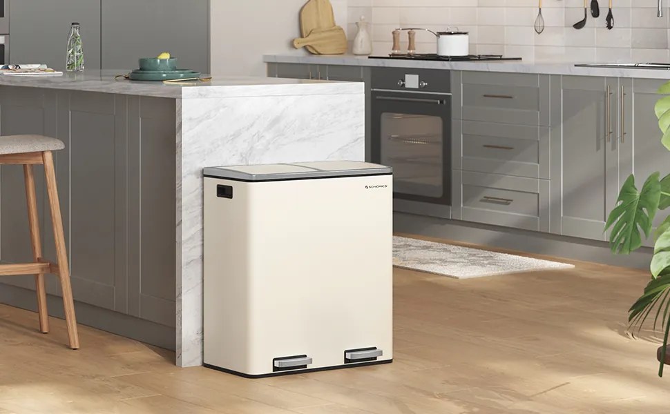 Odpadkový kôš s vekom JORDAN 2x30 l krémový