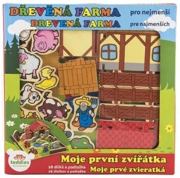 Domeček dřevěná farma Moje první zvířátka 31x31cm 28ks+podložka v krabici MPZ