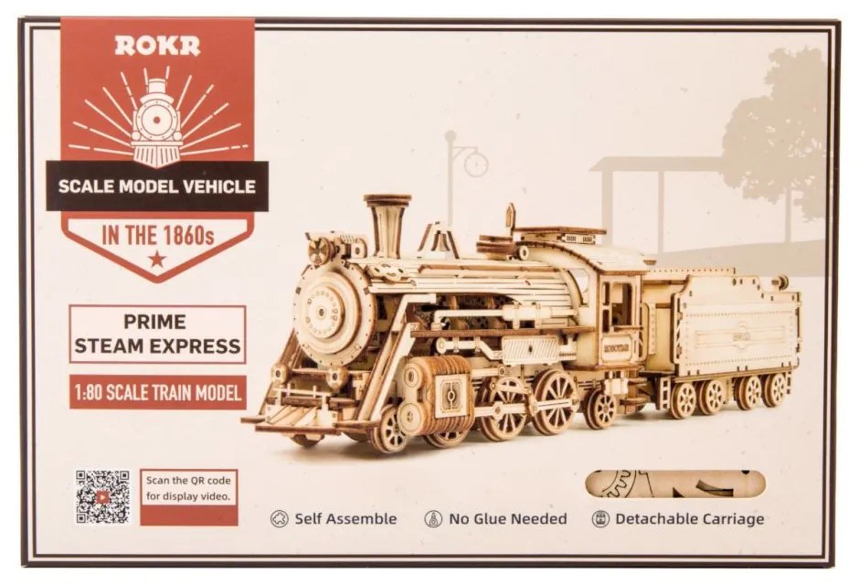 Robotime 3D drevené puzzle Parní lokomotiva Prime Steam Express 1:80 308 ks