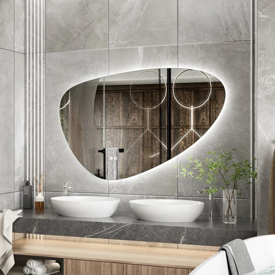 Erga Amelia, asymetrické LED zrkadlo 120x75 cm, 3993 lm, 3 farby svetla, zadné osvetlenie, ERG-V01-407-1275-00