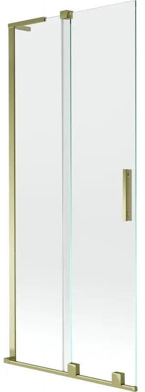 Mexen Velar L, 2-krídlová posuvná vaňová zástena 80 x 150 cm, 8mm číre sklo, zlatý lesklý profil, 896-080-003-01-50