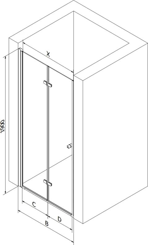 Mexen Lima, skladacie sprchové dvere do otvoru 90 x 190 cm, 6mm číre sklo, chrómový profil, 856-090-000-01-00-D