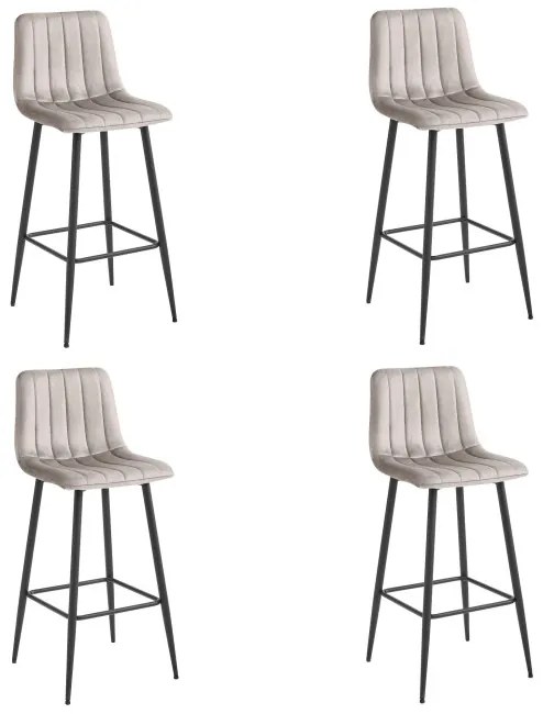 Set štyroch barových stoličiek POZZA zamatové tmavobéžové (čierne nohy) 4 ks
