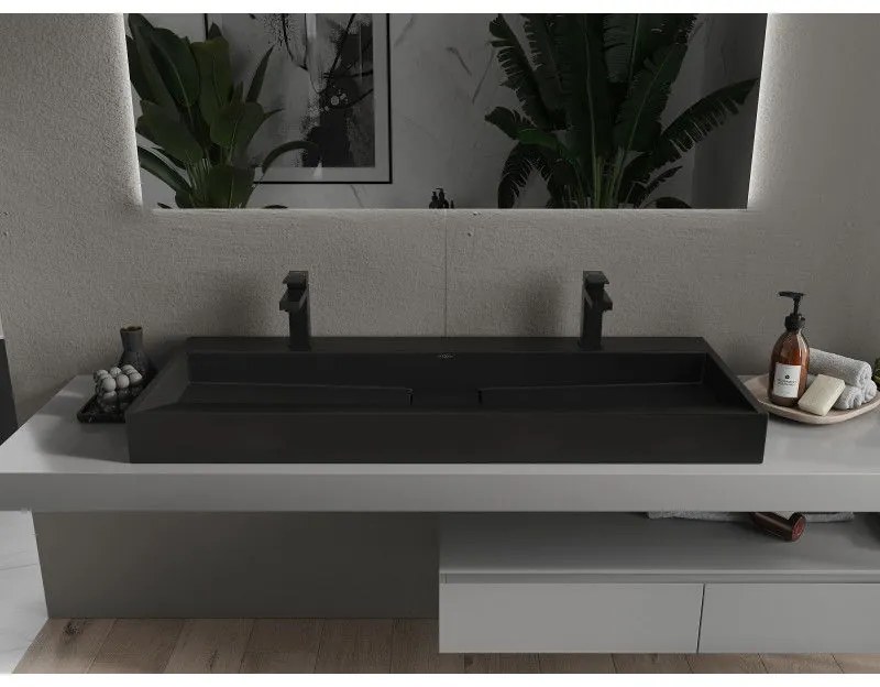 Mexen Ava, umývadlo na dosku z konglomerátu 2/O 120 x 46 cm, čierna matná, 23011272