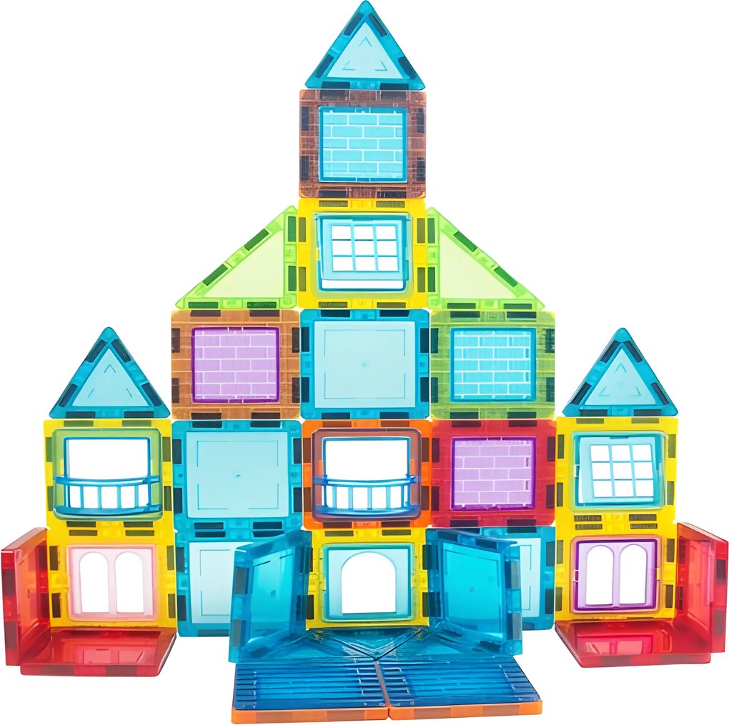 MULTISTORE Magnetická stavebnica 130 dielov – magnetické kocky 2D/3D, kolieska, šablóny, 3+