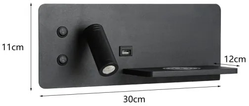 Immax 08287L-LED Nástenné sviet. s pol., USB a bezdr. nab. LED/3W/230V + LED/3W