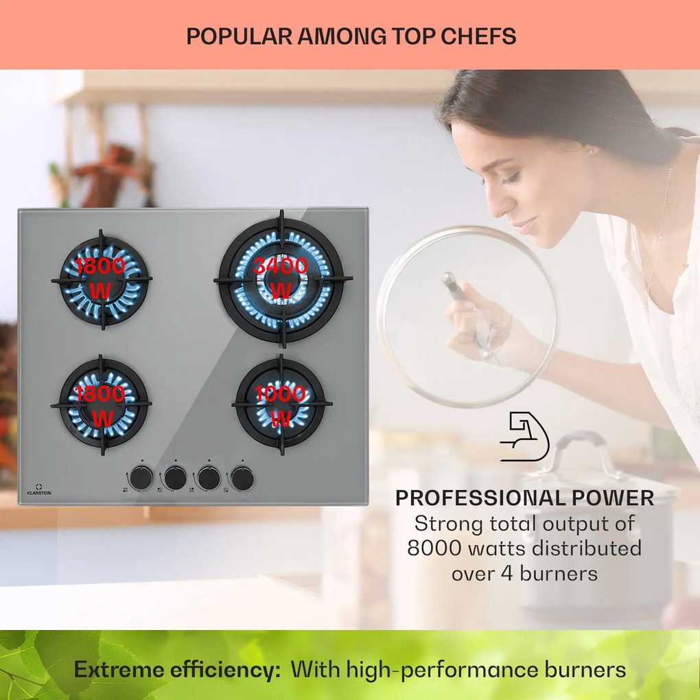 Klarstein Firetale, plynová varná doska, 4 hliníkové horáky, vrátane hadice a redukčného ventilu