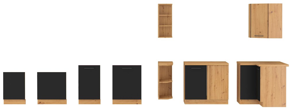 Kuchyňa 180 cm Miraluna (dub artisan + čierna matná). Vlastná spoľahlivá doprava až k Vám domov. 1062377