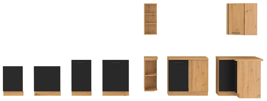 Kuchyňa 260 cm Miraluna (dub artisan + čierna matná). Vlastná spoľahlivá doprava až k Vám domov. 1062380