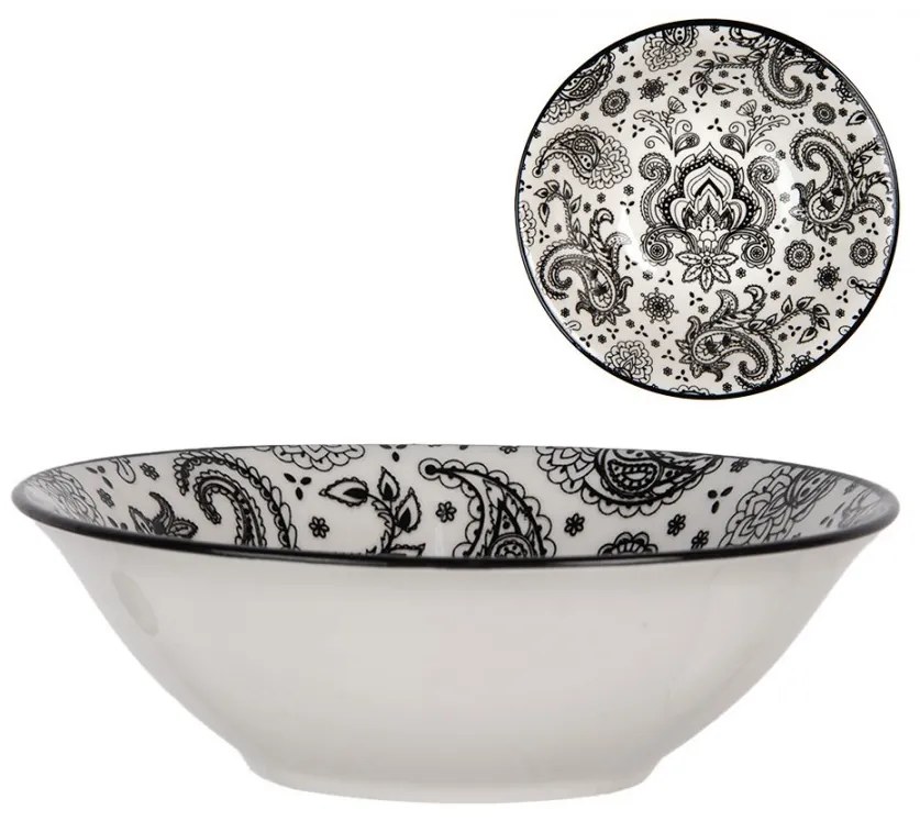 Biela keramická miska s čiernym vzorom Mibbo - Ø 15*5 cm / 350 ml