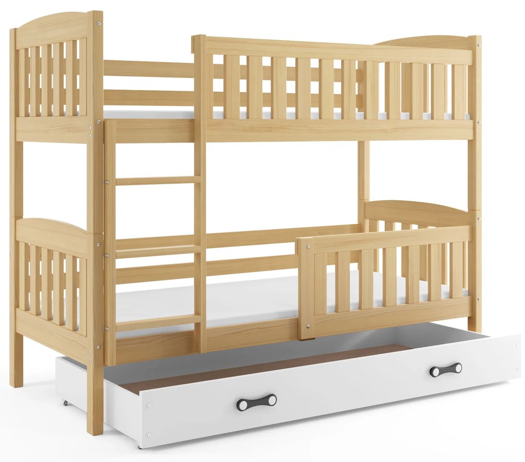 Interbeds Poschodová posteľ Kubus prírodná so šuplíkom 200cm x 90cm - biela
