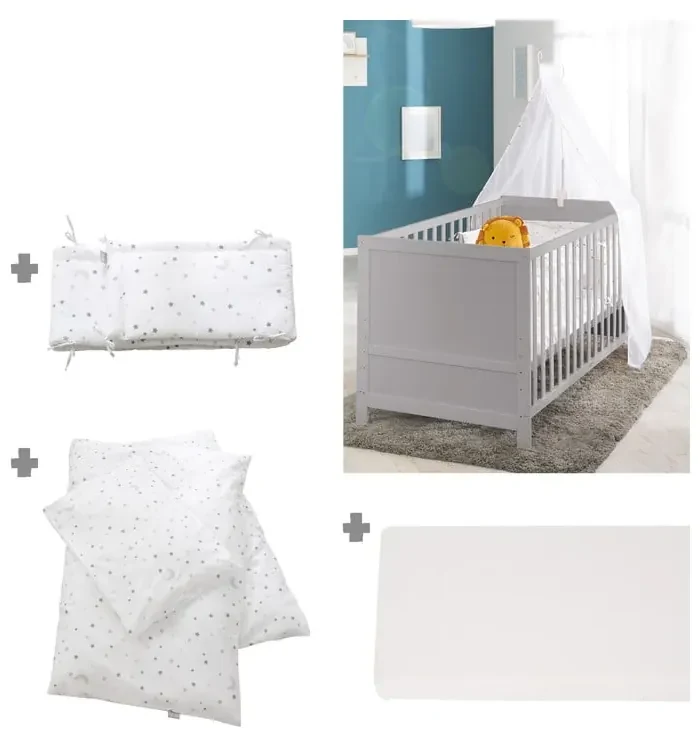 Svetlosivá postieľka s baldachýnom 70x140 cm Sternenzauber – Roba