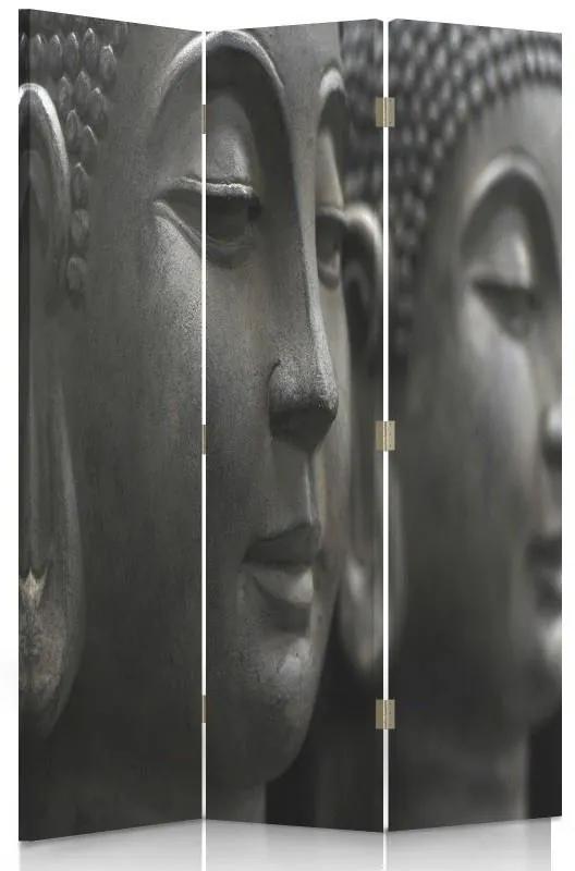 Ozdobný paraván, Buddhova kamenná tvář - 110x170 cm, trojdielny, klasický paraván