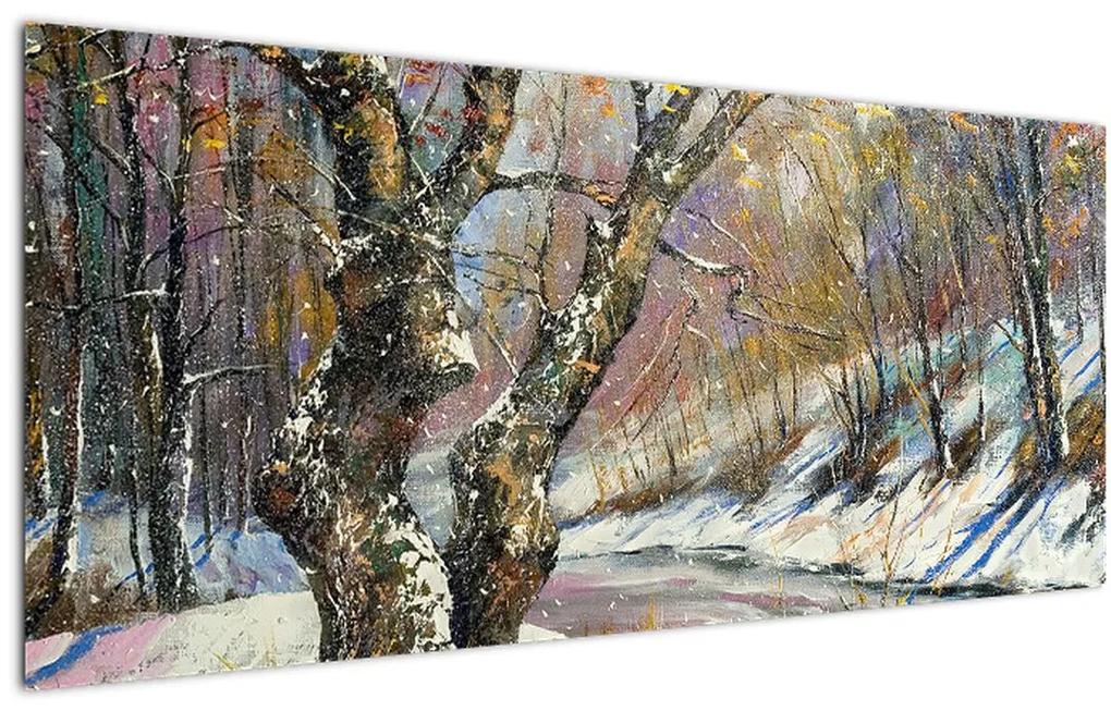 Obraz maľovanej zimnej krajiny (120x50 cm)