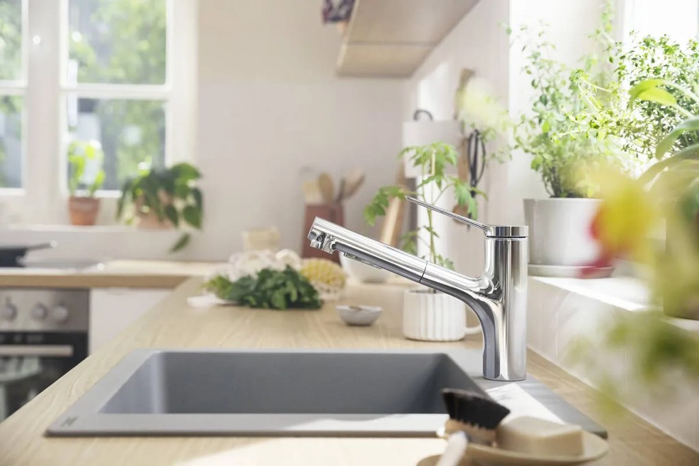 Hansgrohe Zesis M33, páková kuchynská batéria 150, vyťahovacia sprška, 2jet, chrómová, HAN-74820000