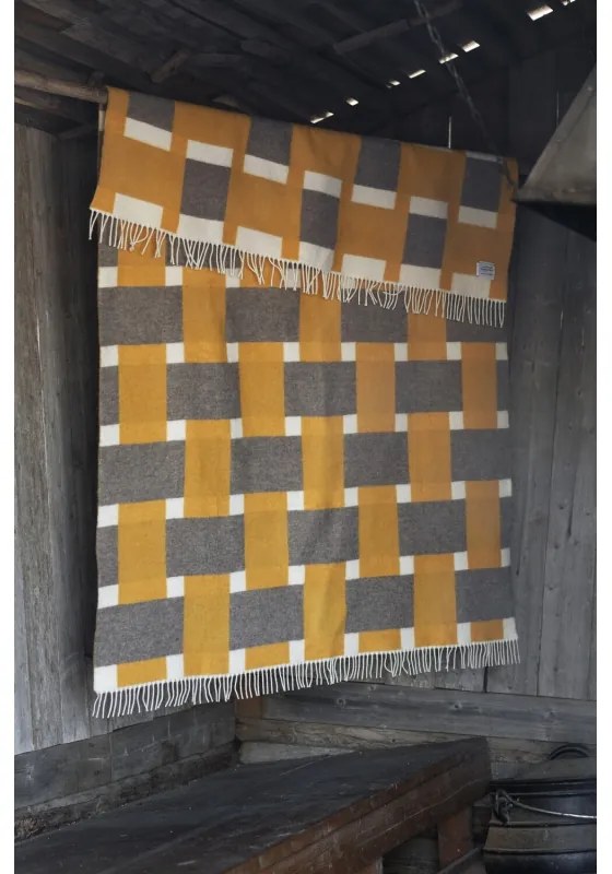 Vlnená deka Punos 130x180, béžovo-oranžovo-biela