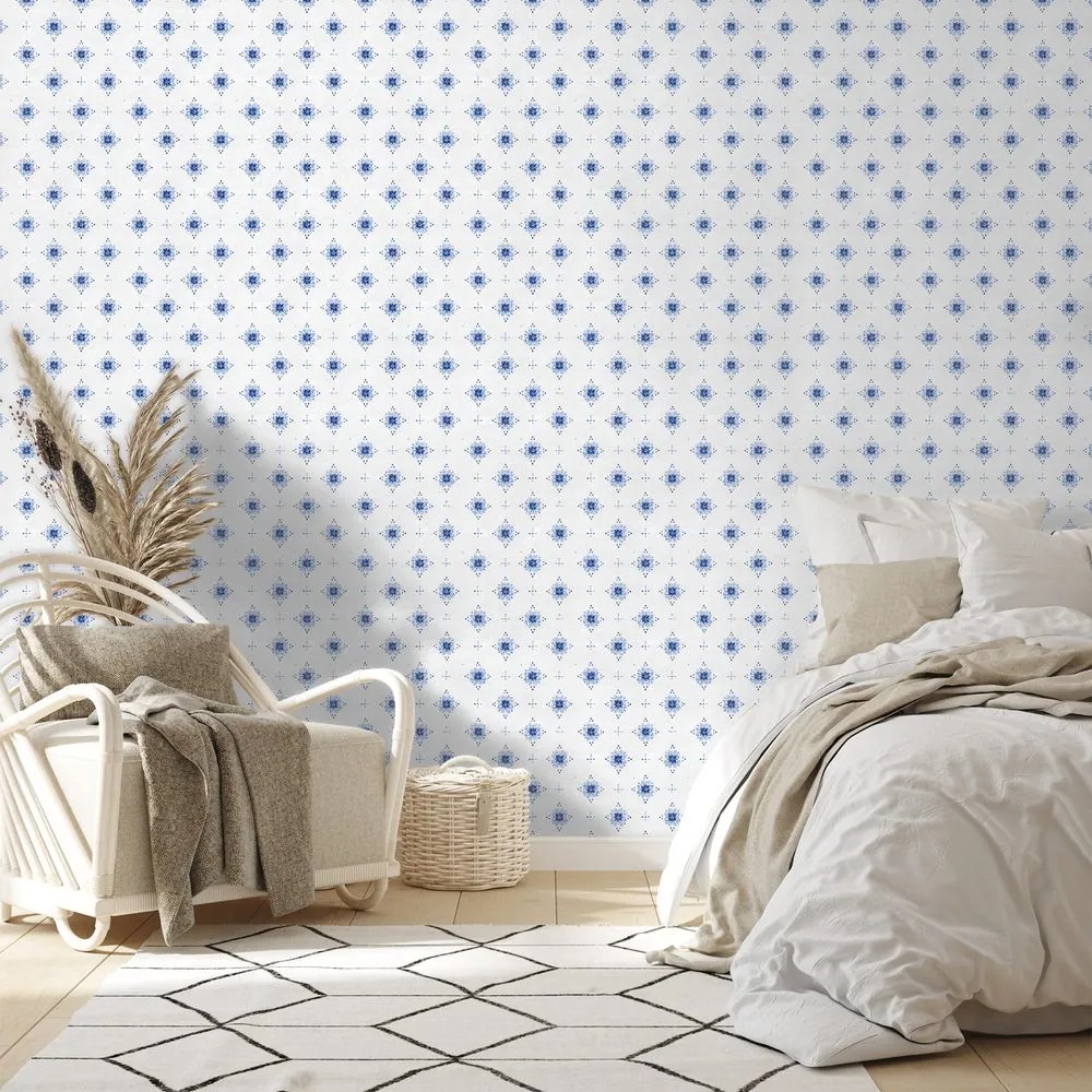 Samolepiaca fototapeta modré kvetinové ornamenty