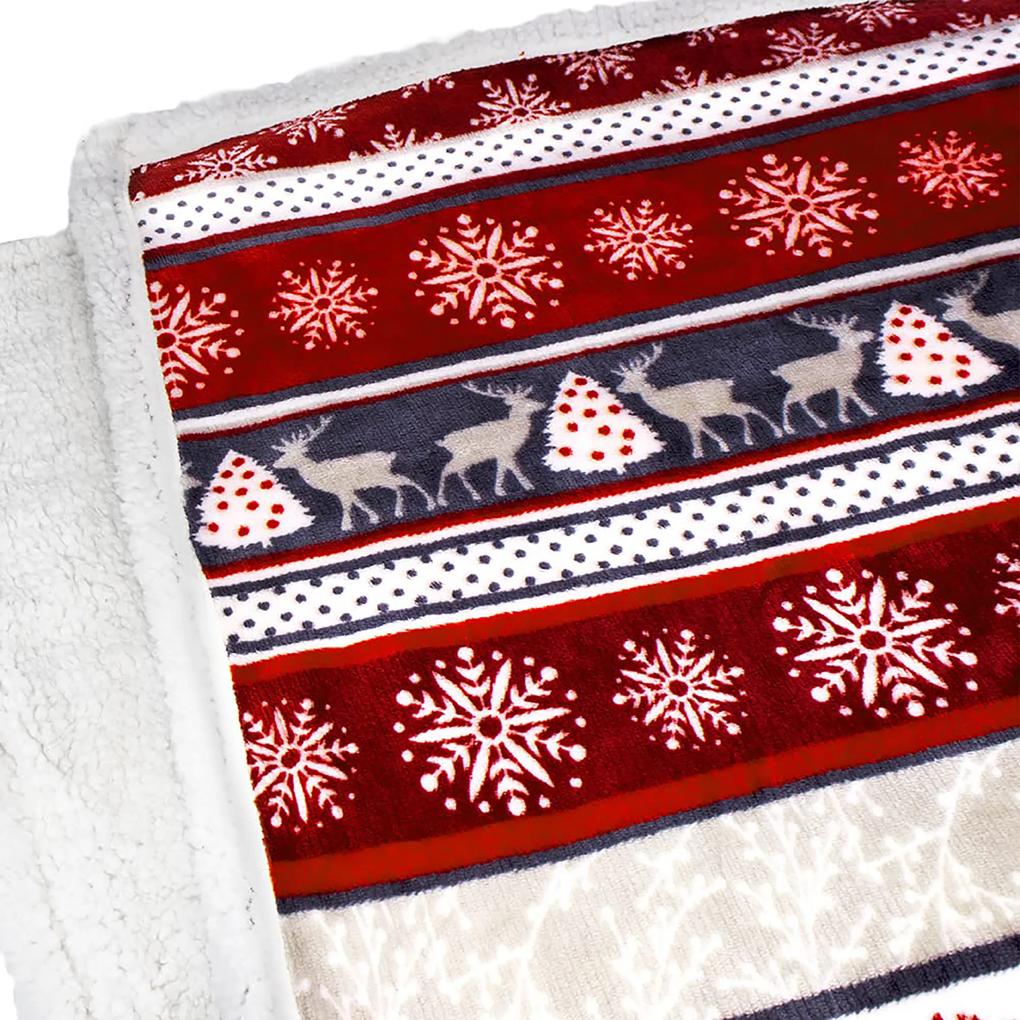 Vianočná červeno-biela baránková deka z mikroplyšu WINTER DELIGHT Rozmer: 200 x 220 cm
