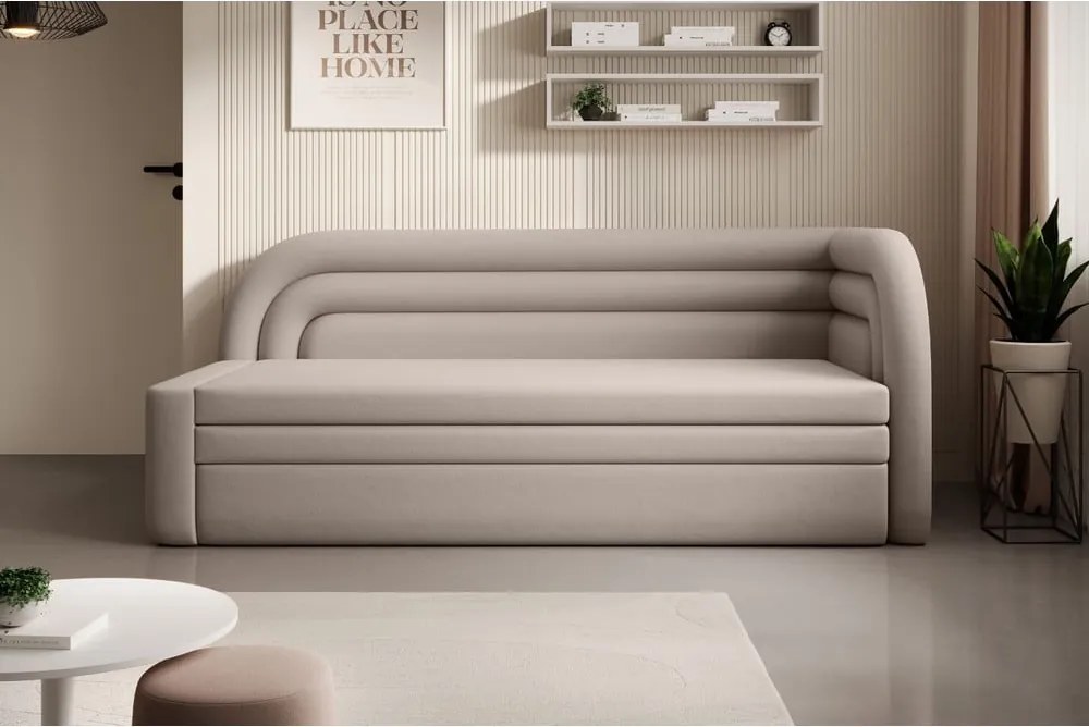 Béžová zamatová rozkladacia/s úložným priestorom pohovka pravý roh 223 cm Fabillo – ELTAP