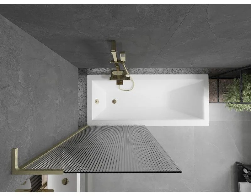 Mexen Next L, 1-krídlová vaňová zástena 80 x 150 cm, 6mm sklo s rebrovým vzorom, zlatý matný profil, 895-080-000-03-09-55