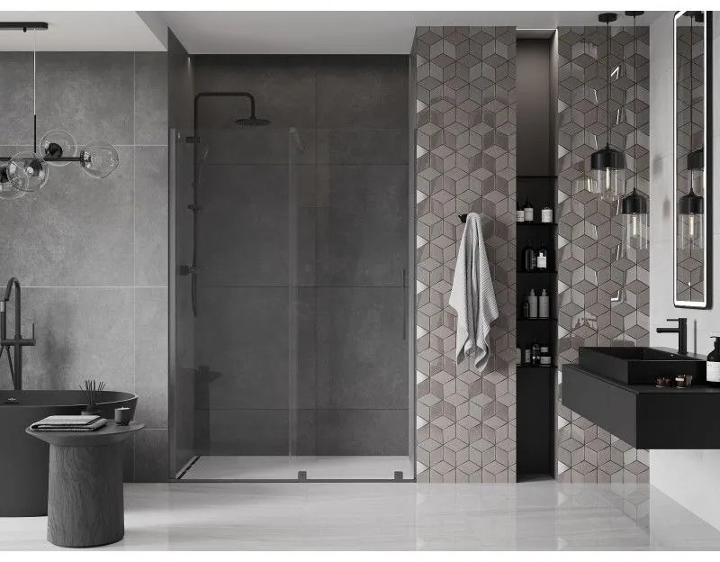 Mexen Velar, posuvné dvere do otvoru 140x200 cm, 8mm číre sklo, grafitová matná, 871-140-000-01-66