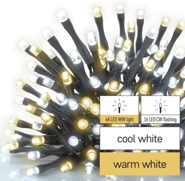 LED vianočný vonkajší reťaz 80xLED/2 funkcie 13m IP44 teplá/studená biela