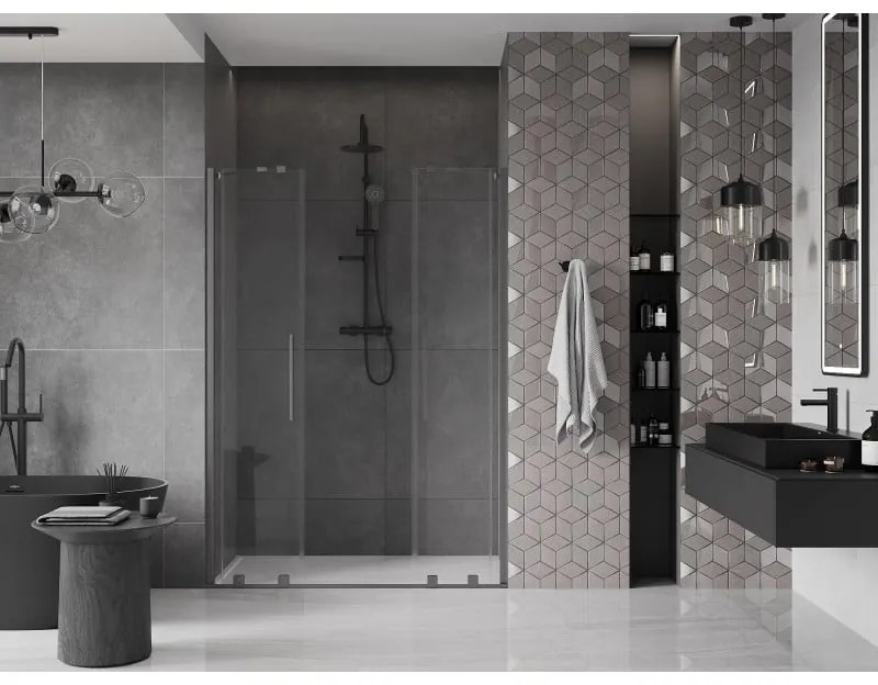 Mexen Velar Duo, posuvné dvere do otvoru 150x200 cm, 8mm číre sklo, grafitová matná, 871-150-000-02-66