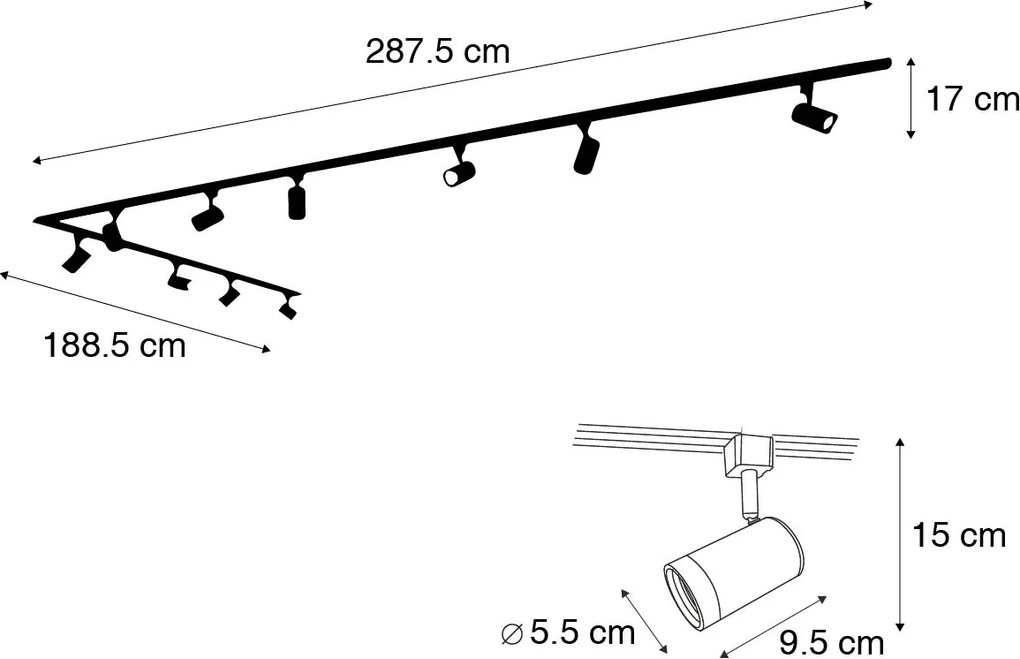 Inteligentný 1-fázový koľajnicový systém s 10 bodovými svetlami biely Vrátane Wifi GU10 - Iconic Jeana