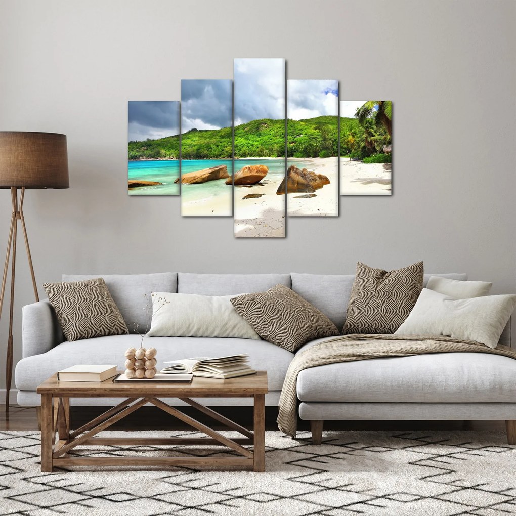 Obraz - Seychely, pláž Takamaka (150x105 cm)